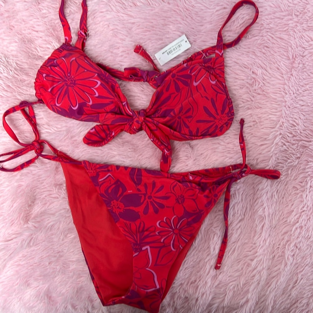 Adore Me String Bikini Red Purple Size Large NWT
